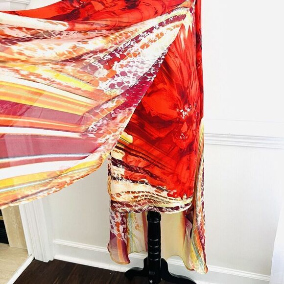 🎉Clearance🎉Cato Red Long Flowy Beaded Layered Chiffon Summer Dress Small - Picture 7 of 11